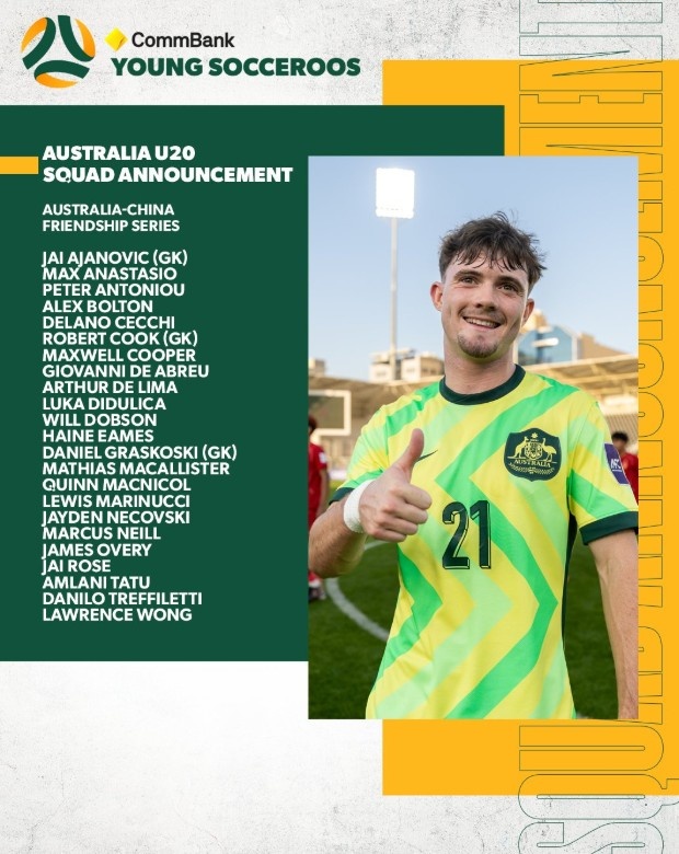 海洋之神590线路检测中心-热身赛两战中国U20！澳大利亚U20名单：华裔球员黄振文在列